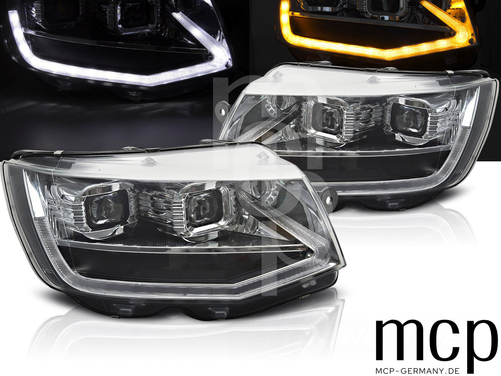 Voll LED Scheinwerfer Set für VW T6 Multivan Caravelle Transporter (2015-2019) in Chrom mit Dynamischem Blinker