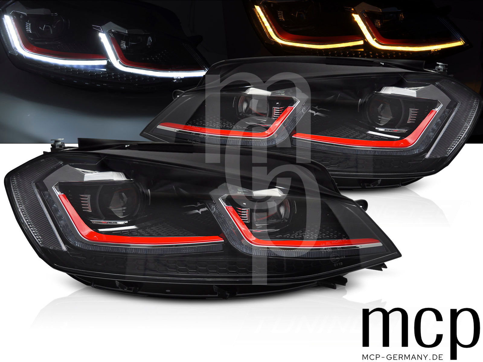 LED Tagfahrlicht Scheinwerfer Set für VW Golf 7 Facelift (2017 bis 2019) in Klarglas mit Dynamischem Blinker