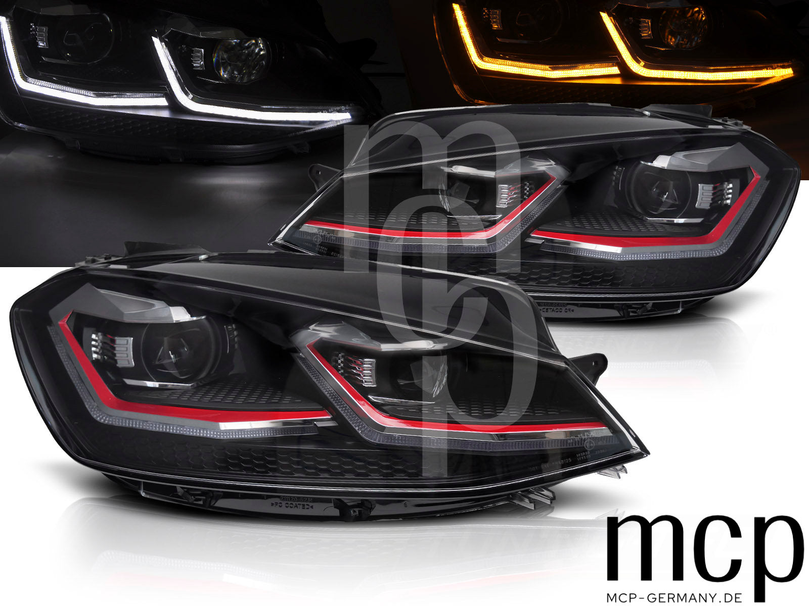 LED Tagfahrlicht Scheinwerfer Set für Volkswagen Golf 7 Facelift (2017 bis 2019) in Klarglas Schwarz mit Dynamischem Blinker