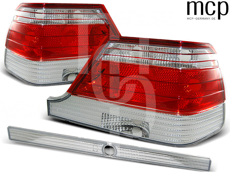 Rückleuchten Set für Mercedes W140 (1995 bis 1998) in Rot/Klar – Vorderansicht