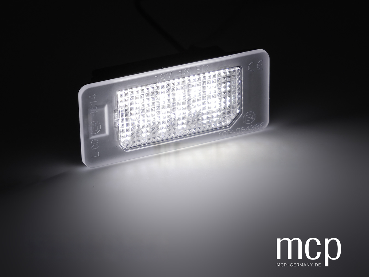 PRFI04 LED Kennzeichenbeleuchtung – Produktansicht mit MCP-Branding